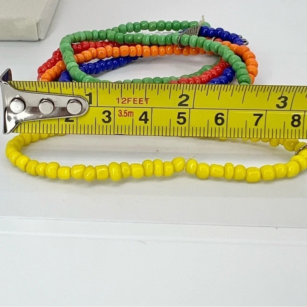 7 Glass Seed Bead Stretch Bracelets With Charms, Vibrant Multiple Colors, EUC